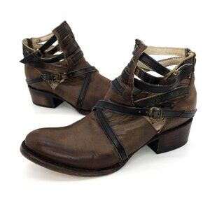 Freebird By Steven Stair Strappy Brown Ankle Leather Boots Women's 6M